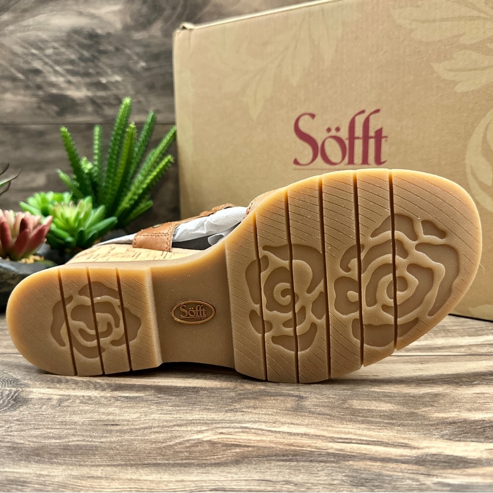 NIB Sofft Cyndy Strappy Wedge Leather Sandal Luggage Tan 9M 40 - Picture 9 of 13